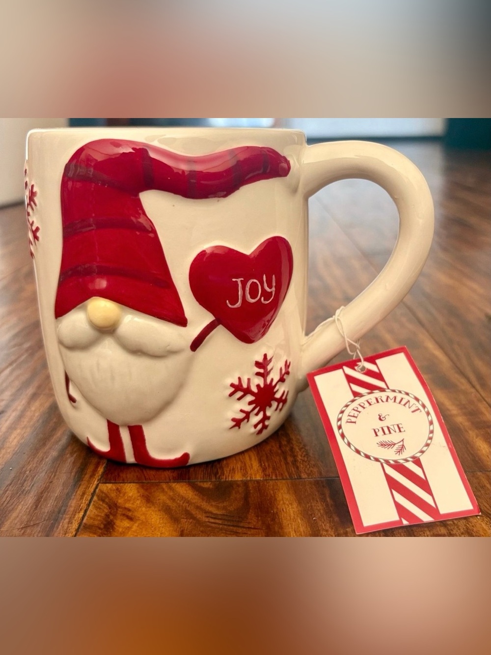 NWT Peppermint & Pine Christmas Joy Gnome Ceramic Mug